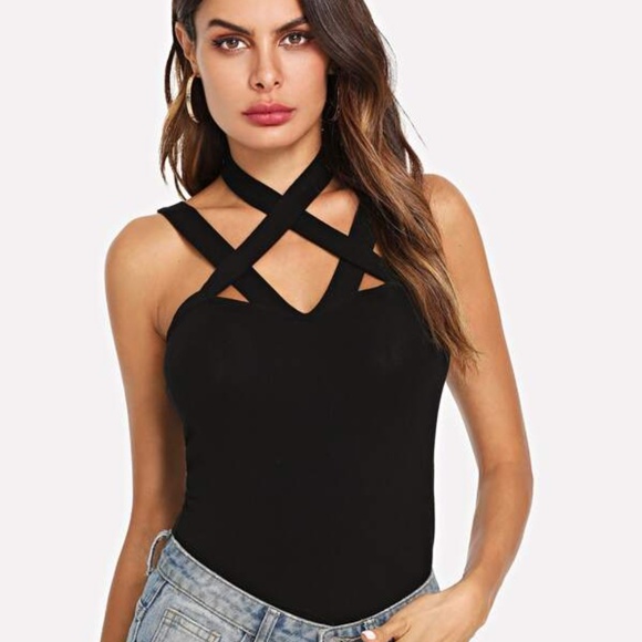 Tops - Black Strappy Fitted Top